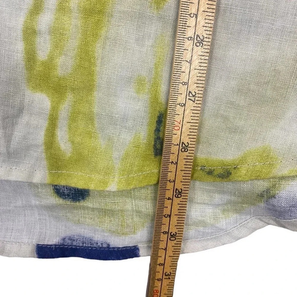 Earl Rutenberg Linen Button Up Shirt Size 4 Lagenlook Roll Tab White Watercolor - Picture 13 of 16